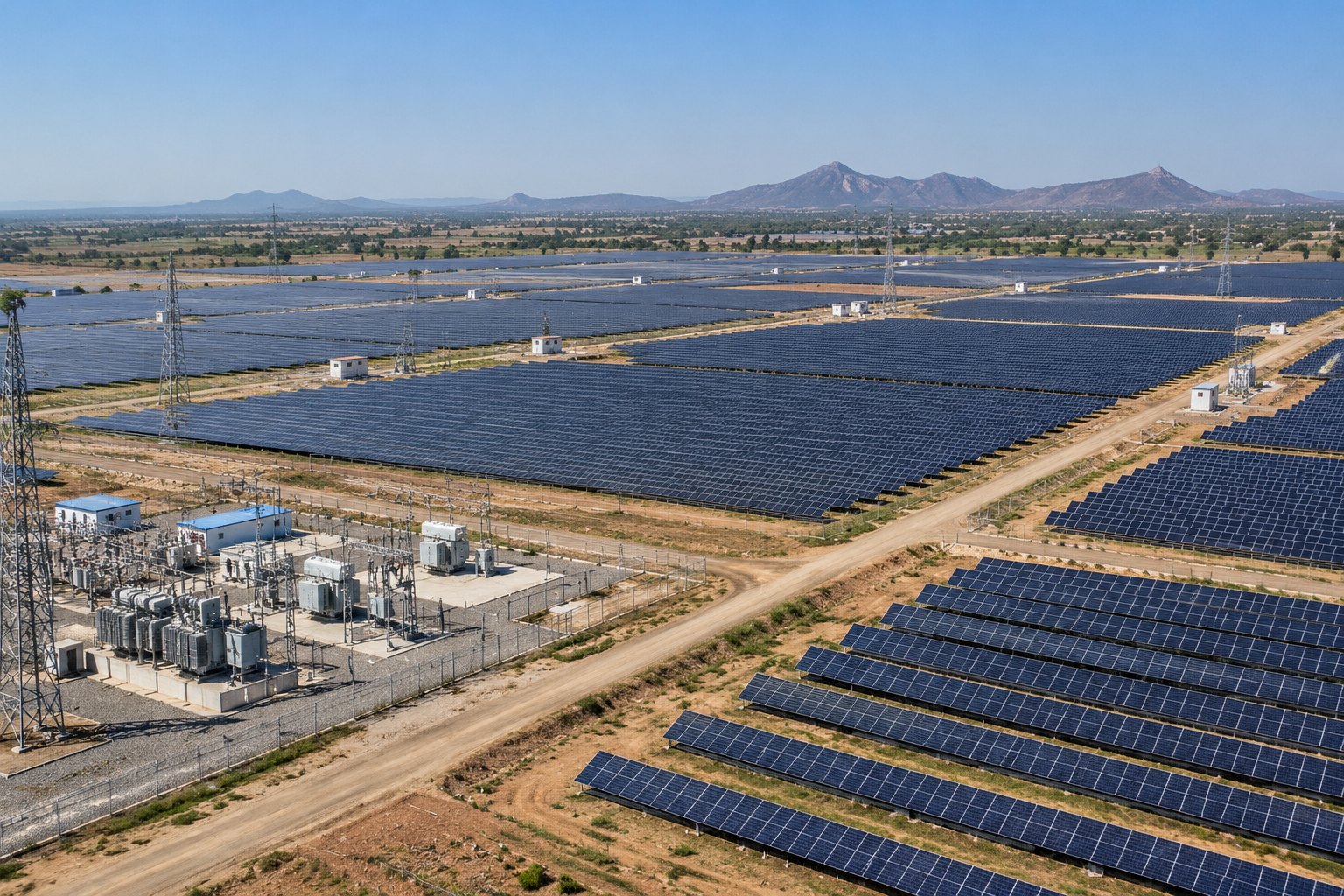 Utility-scale solar plant with a pooling substation
